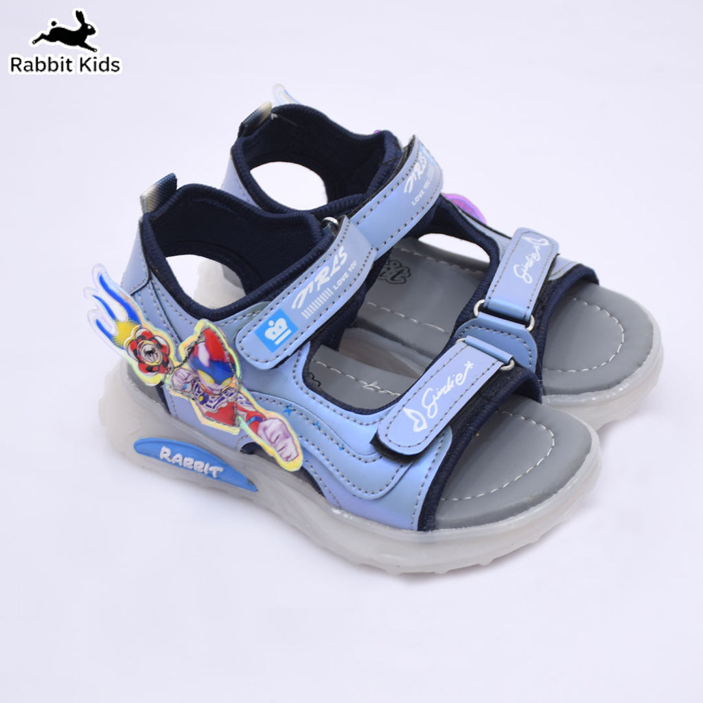 Blue kids LED light-up sandal with cartoon character design and soft sole