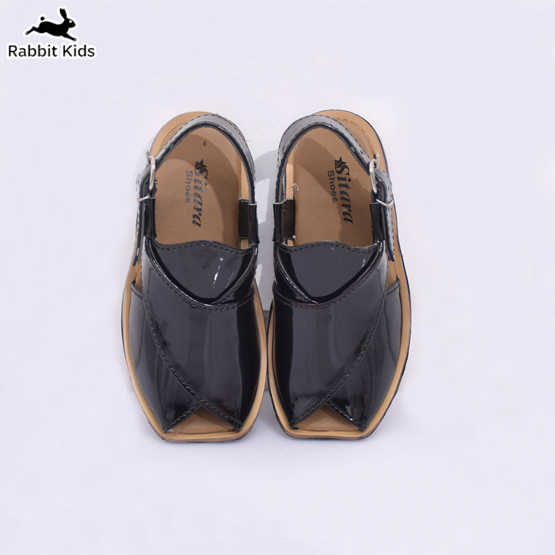 Black kids Peshawari sandal glossy traditional boys formal shoes Pakistan